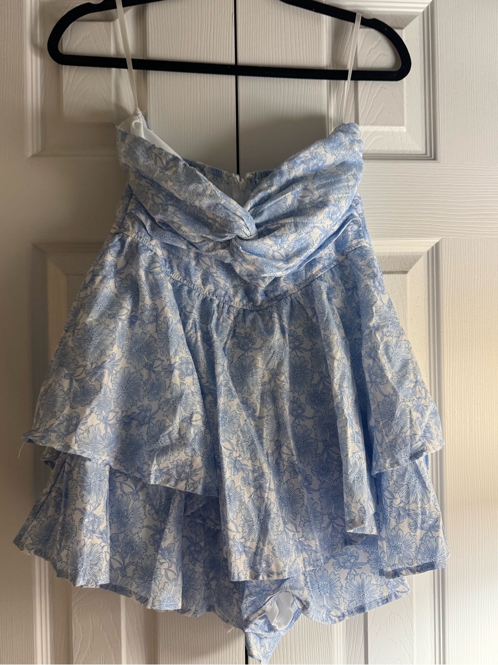 Altar'd State Light Blue Floral Tiered Mini Dress